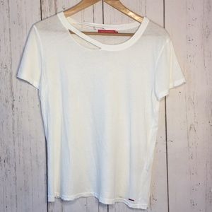 Philanthropy shirt sleeve cotton scoop neck rip